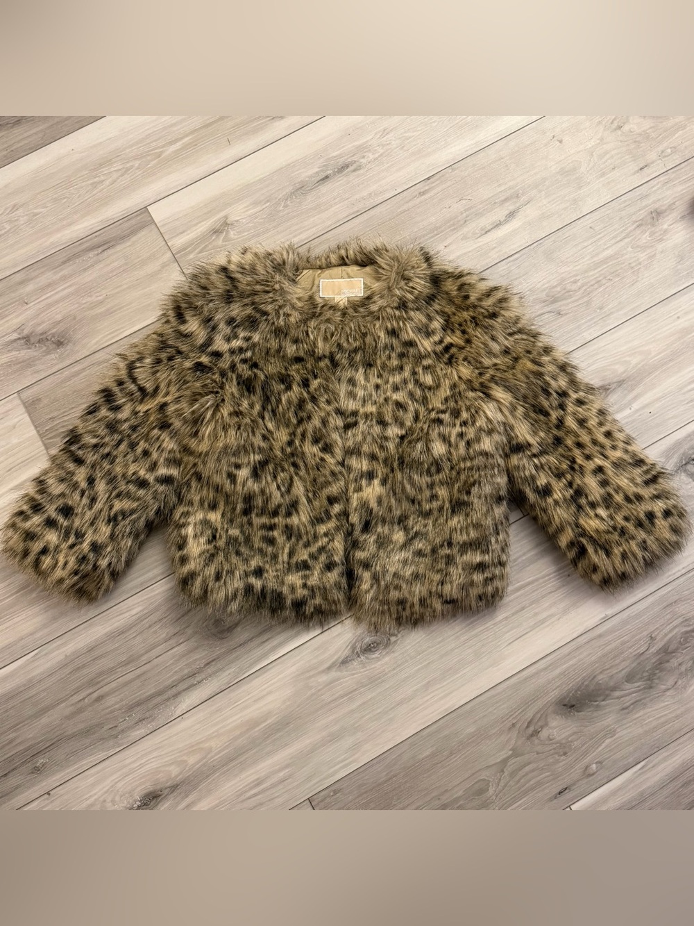 Michael Kors Faux Fur Leopard Jacket Cropped Size S EUC